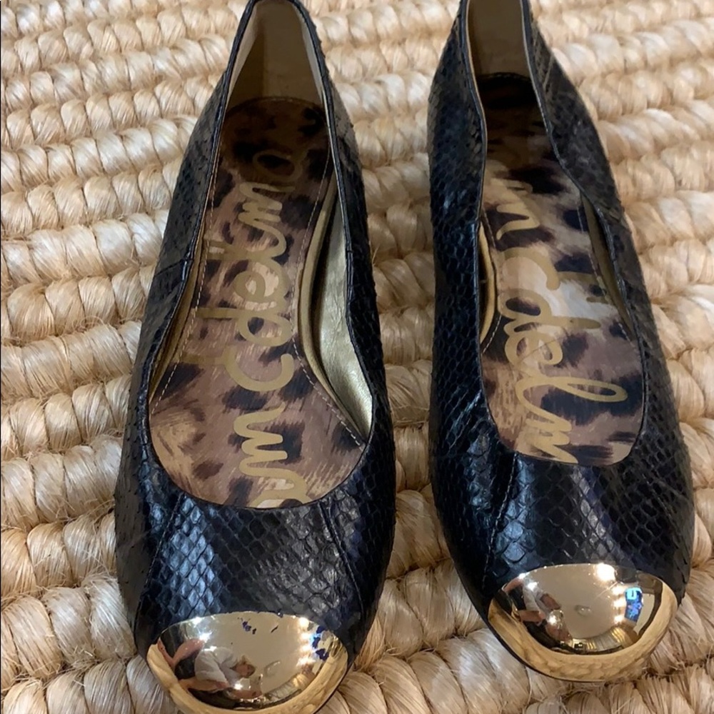 Samedelman Metal Front Faux Snake Ballerina Flats